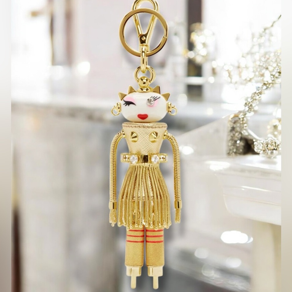 PRADA Gold Dahlia Girl Robot Keychain BOX POUCH INCLUDED RARE EUC Collectible